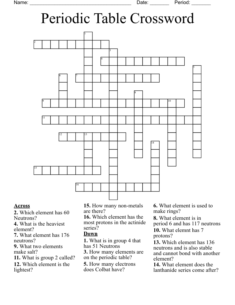Periodic Table Crossword