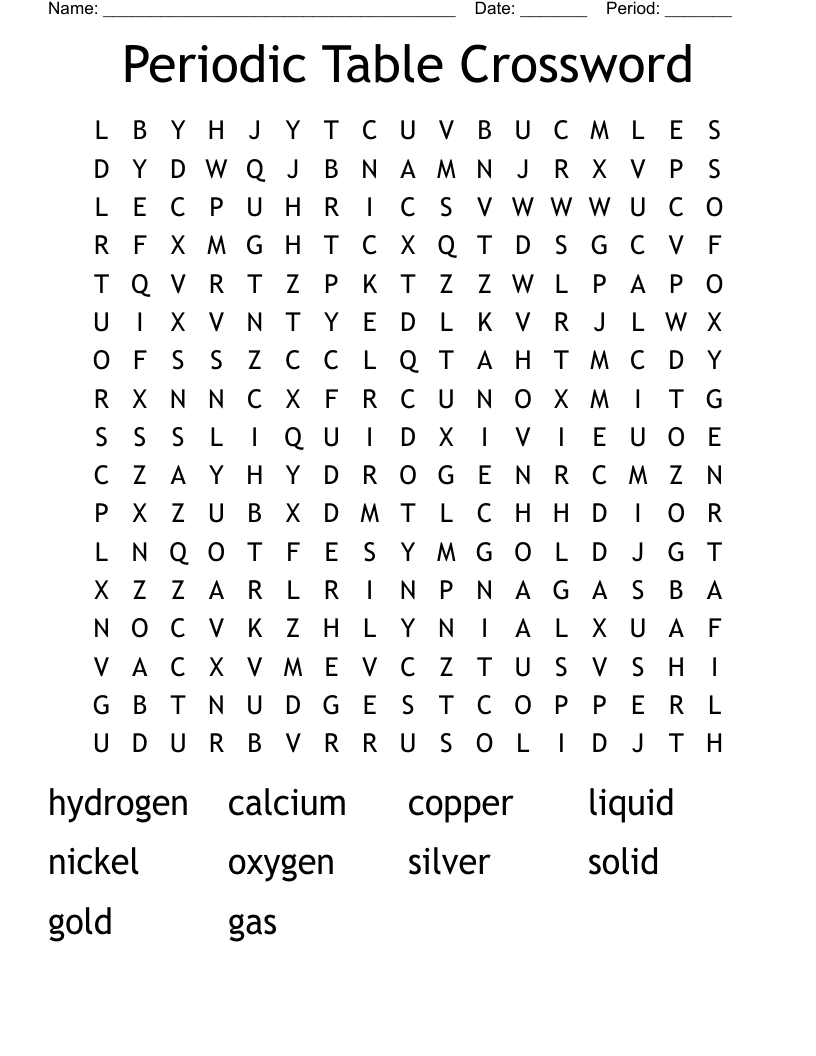 Periodic Table Crossword Word Search