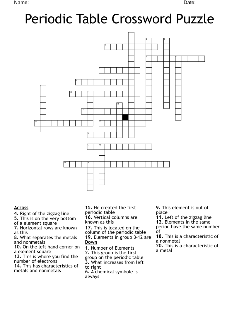 Periodic Table Crossword Puzzle