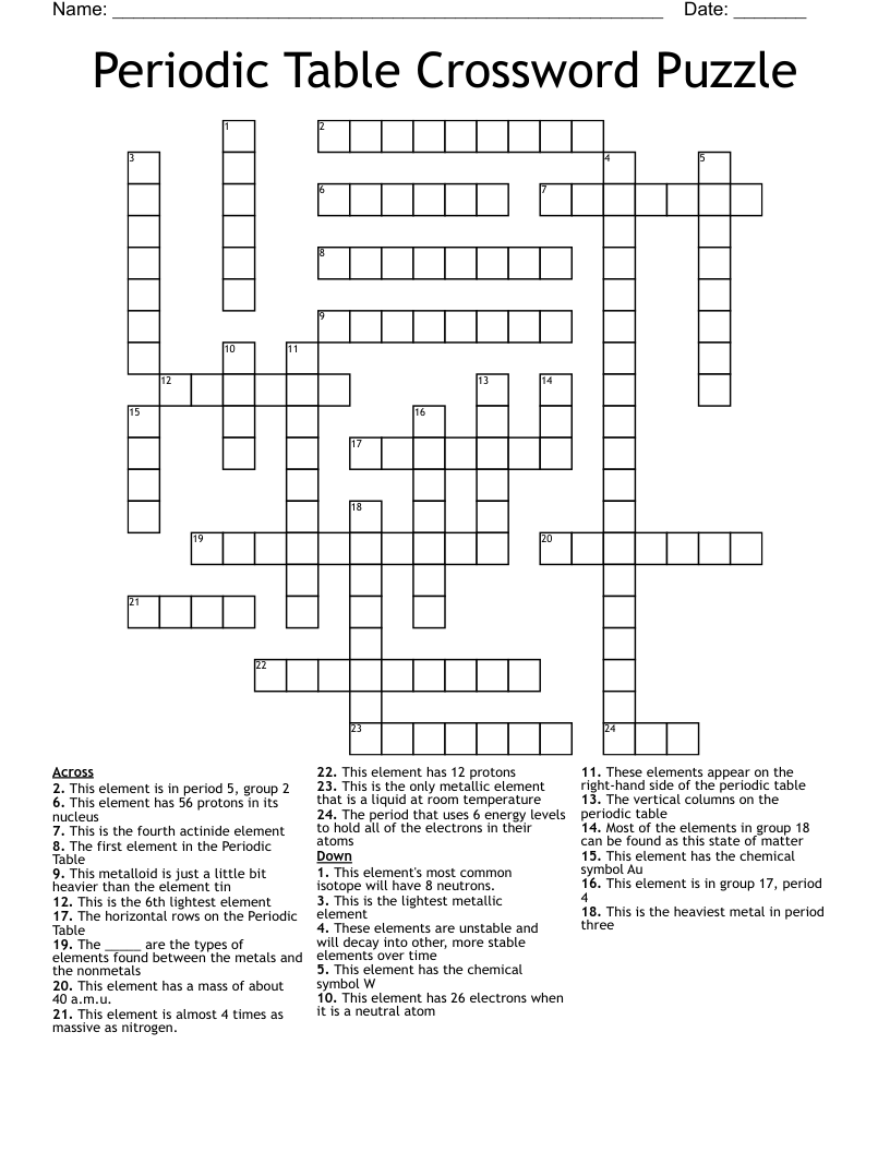 Periodic Table Crossword Puzzle