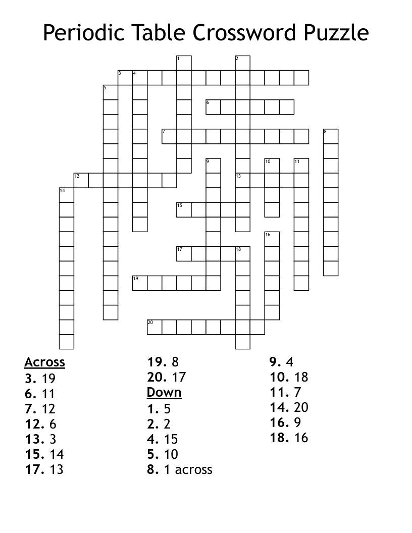 Periodic Table Crossword Puzzle