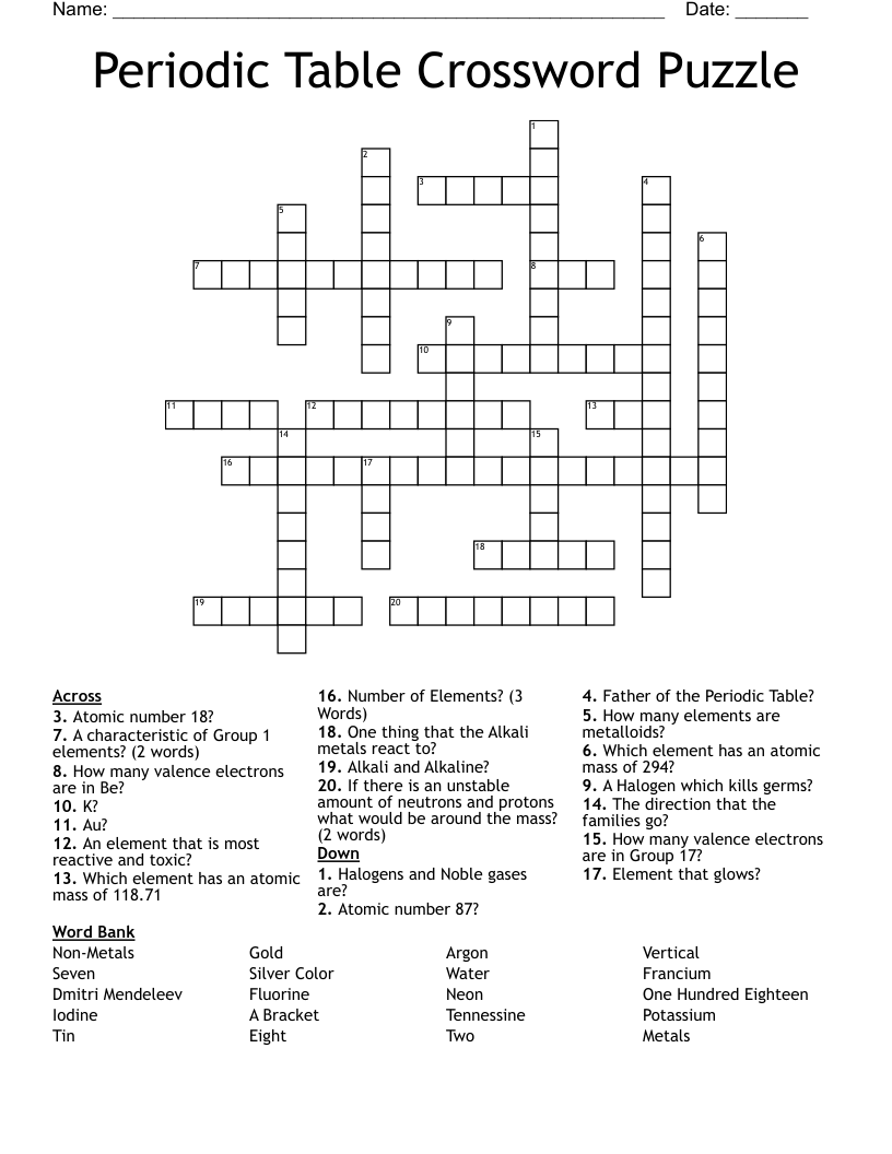 Periodic Table Crossword Puzzle