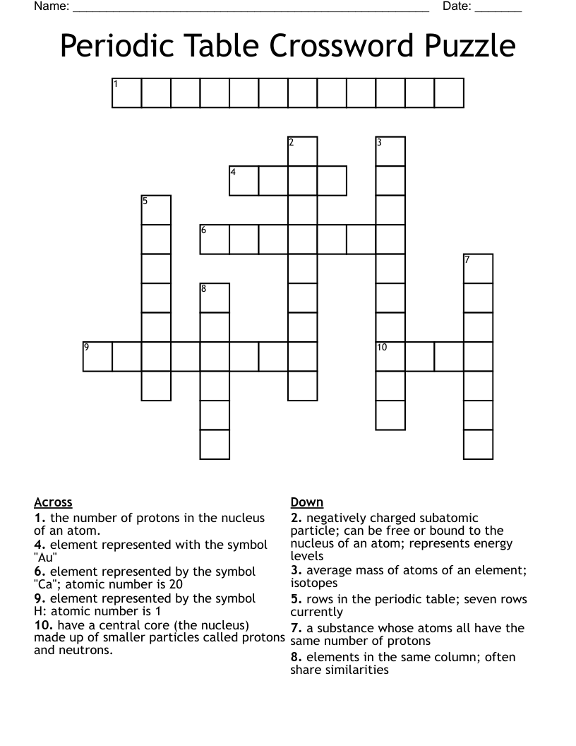 Periodic Table Crossword Puzzle
