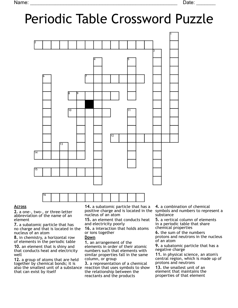 Periodic Table Crossword Puzzle