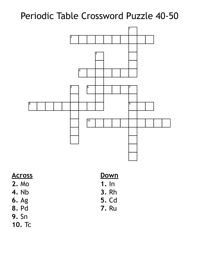 Periodic Table Crossword Puzzle 40-50