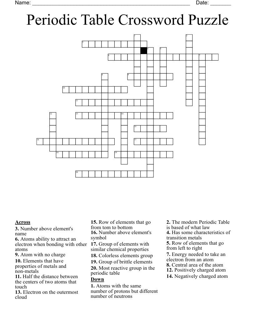 Periodic Table Crossword Puzzle