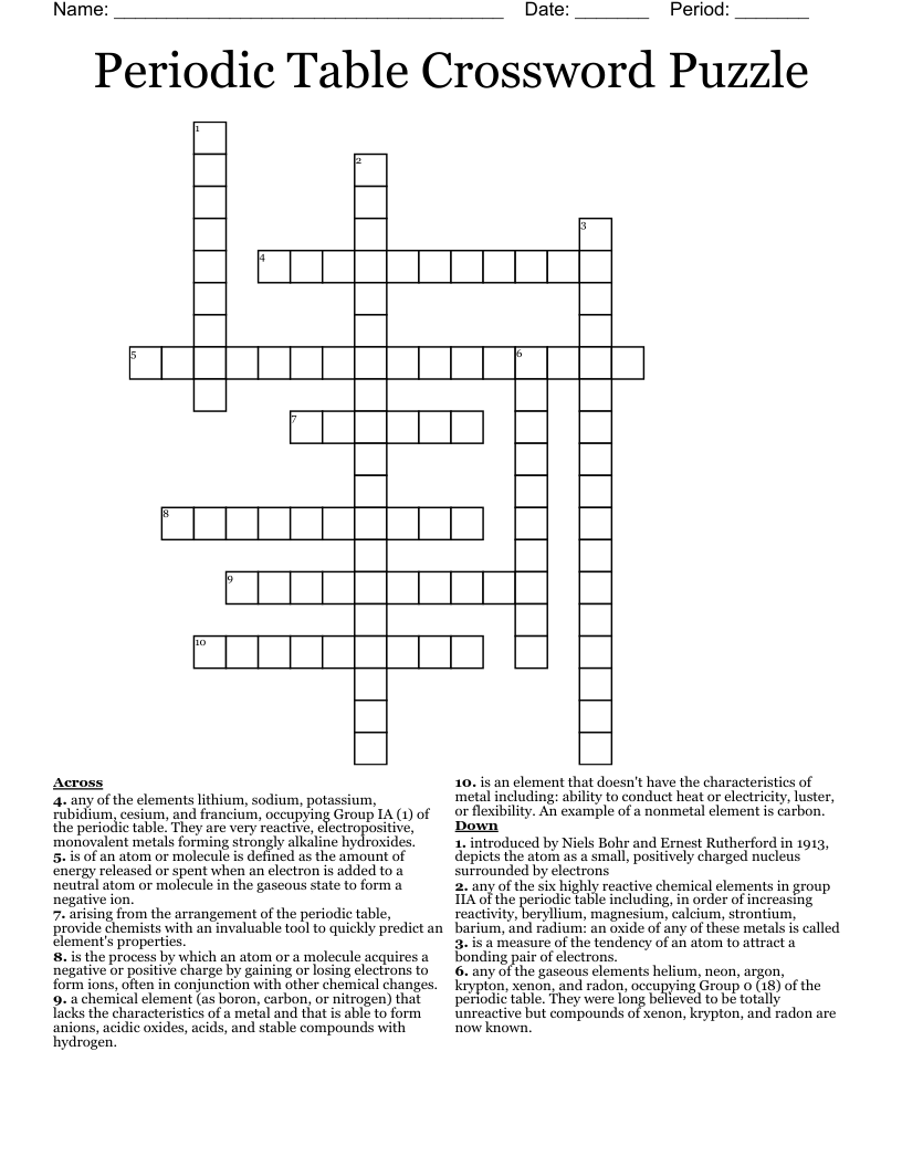 Periodic Table Crossword Puzzle