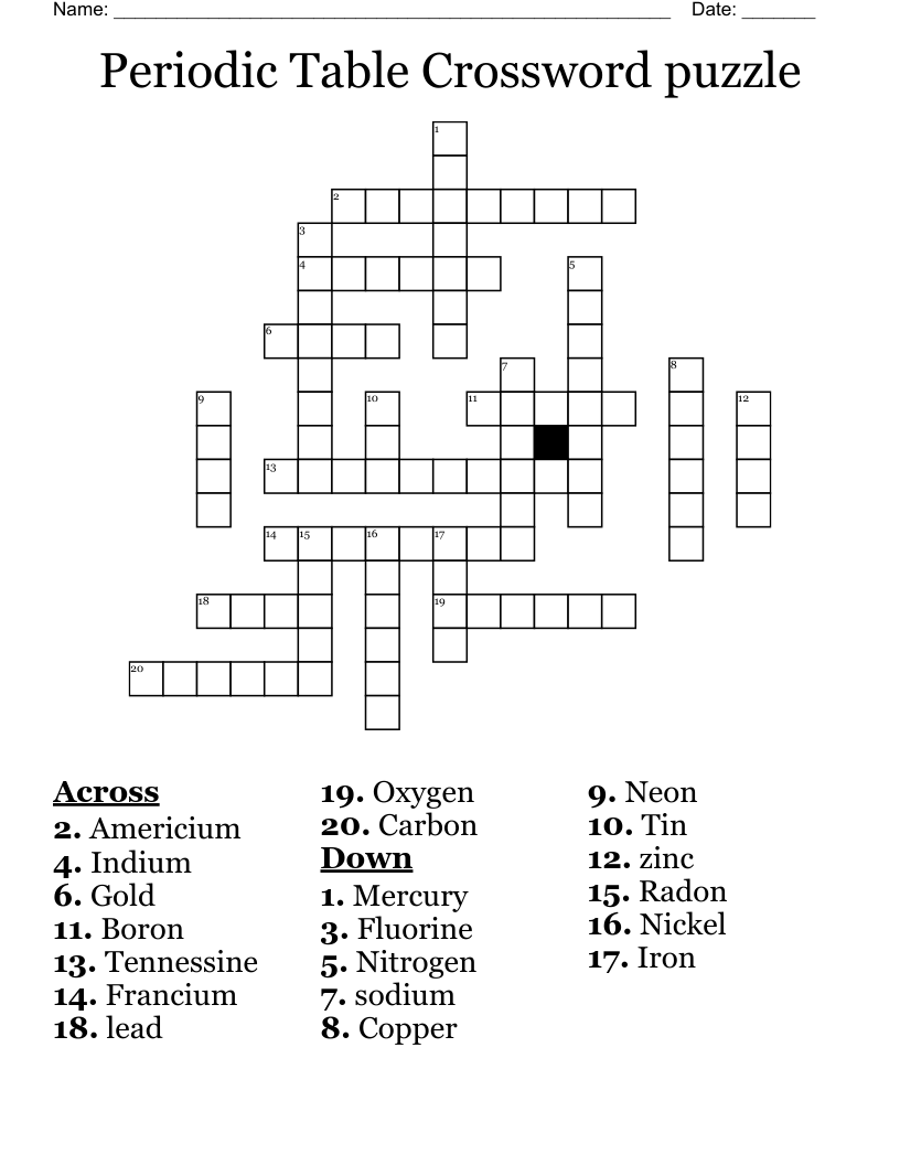 Periodic Table Crossword puzzle 