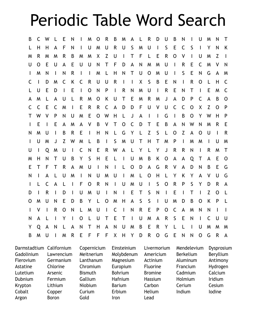 Periodic Table Word Search