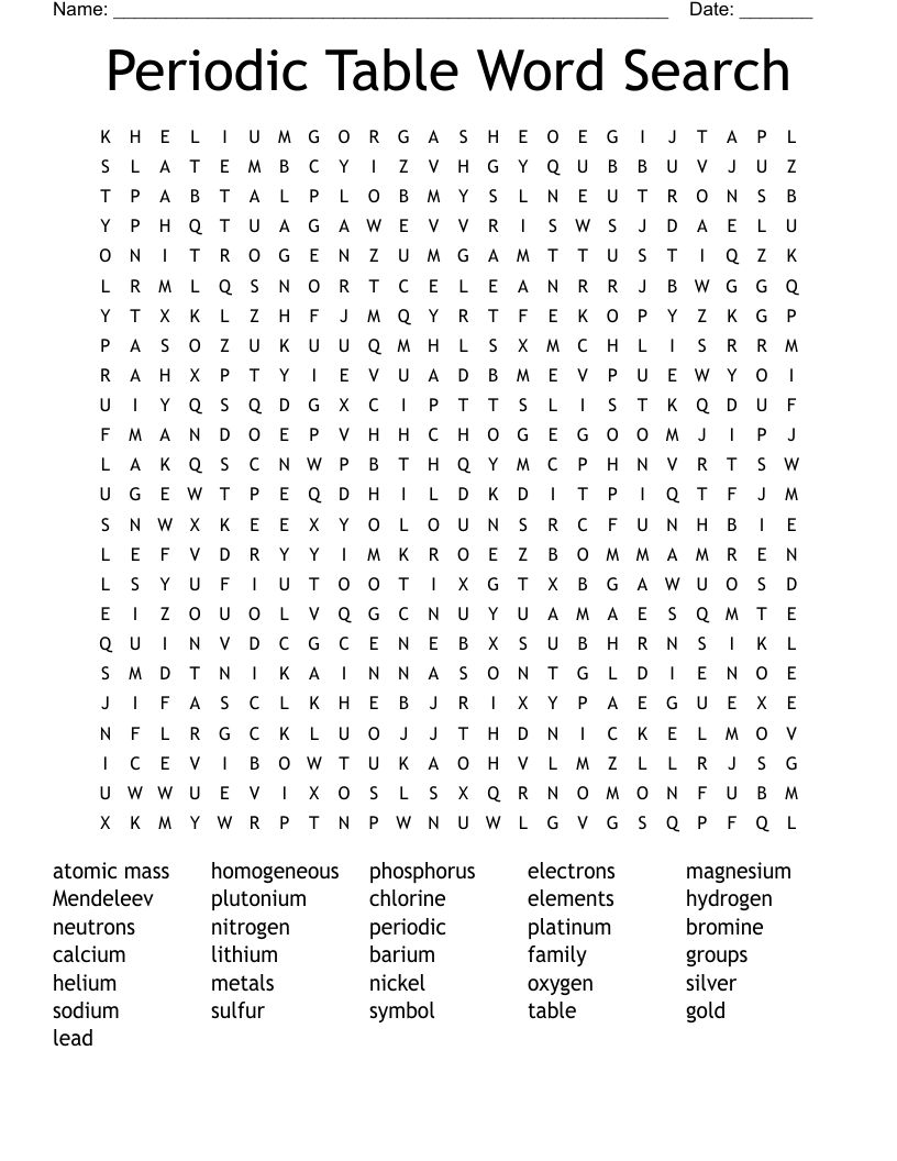 Periodic Table Word Search