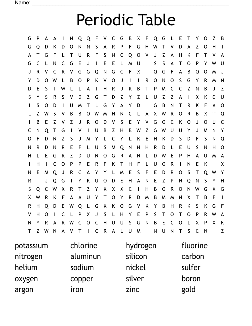 Periodic Table  Word Search