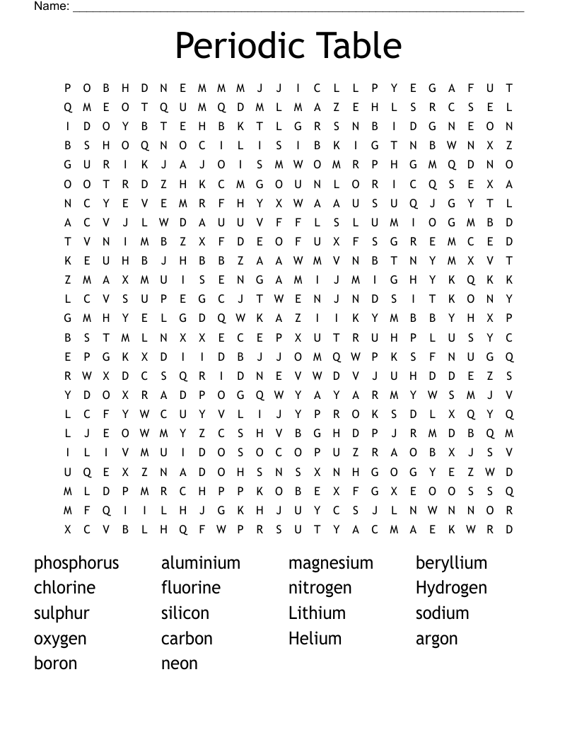 Periodic Table  Word Search