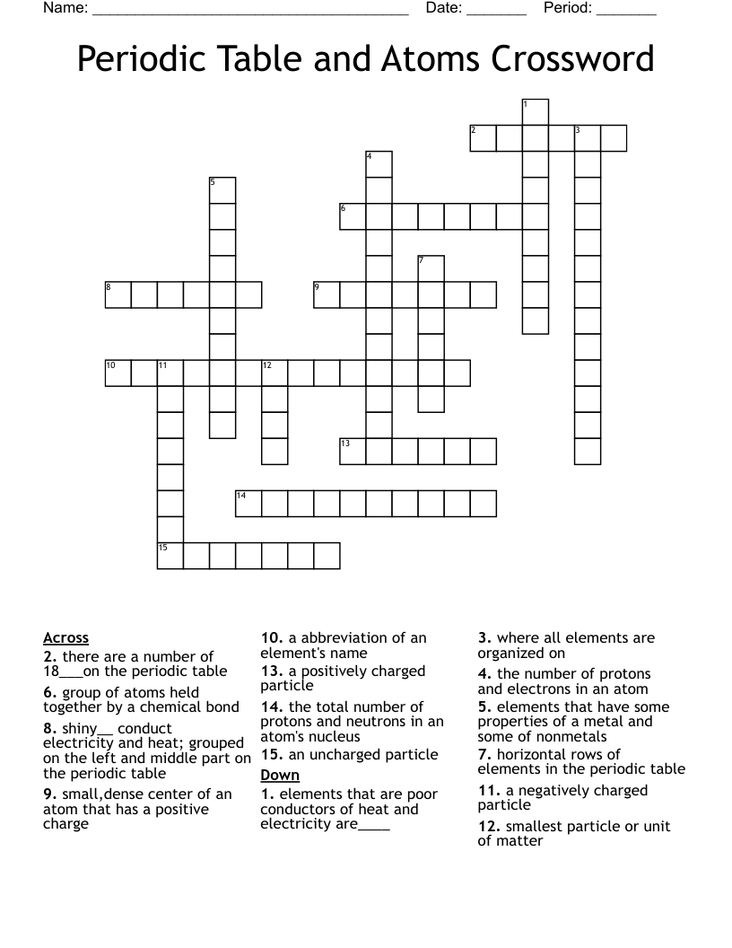 Periodic Table and Atoms Crossword