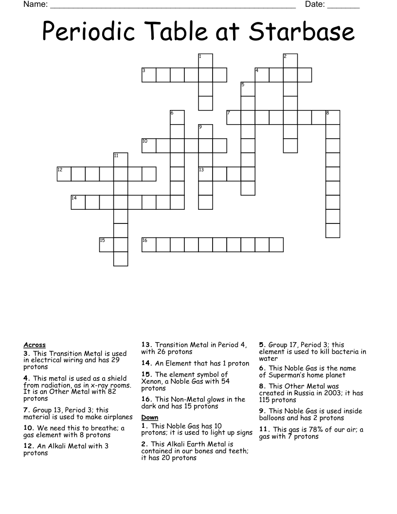 Periodic Table at Starbase Crossword