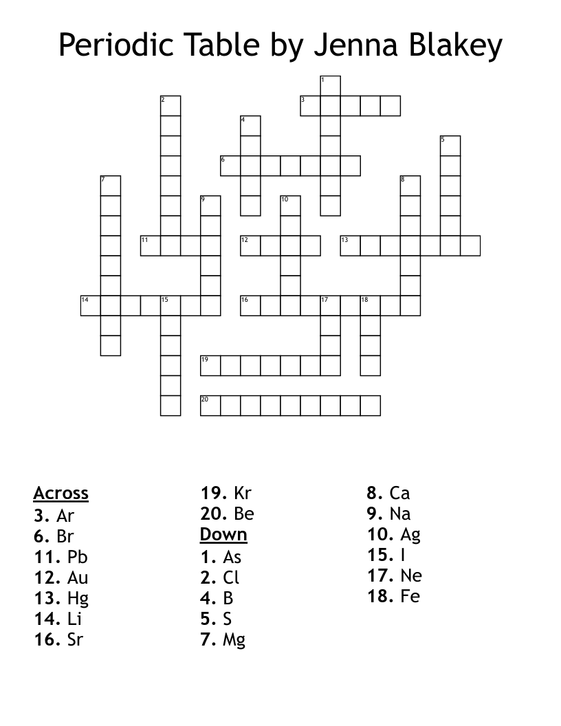 Periodic Table by Jenna Blakey Crossword
