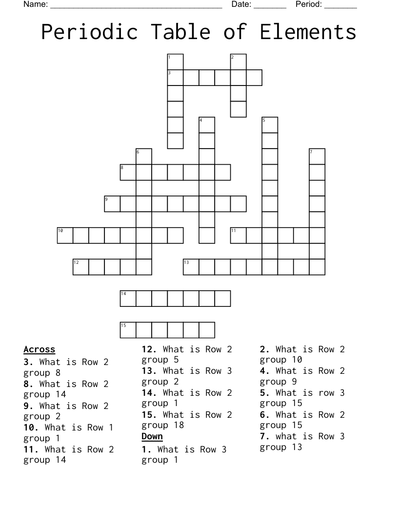 Periodic Table of Elements Crossword