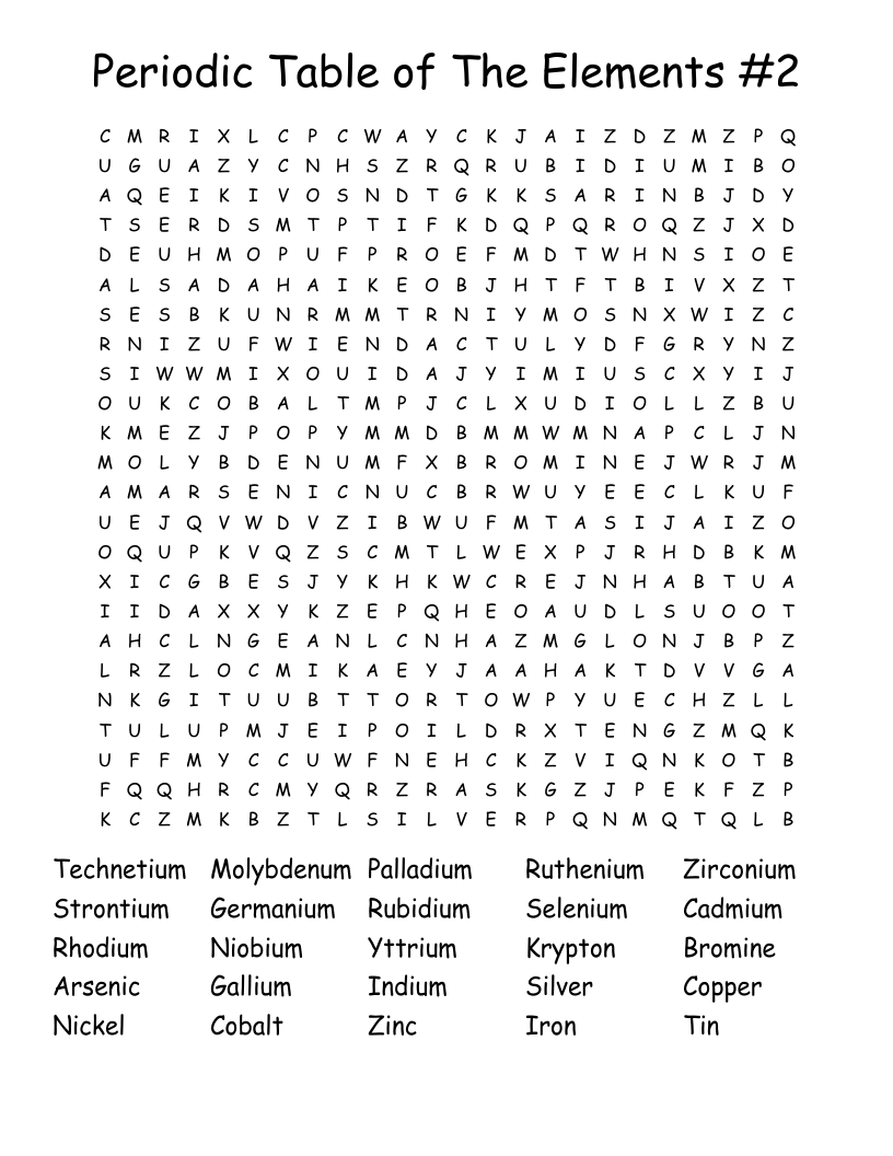 Periodic Table of The Elements #2 Word Search