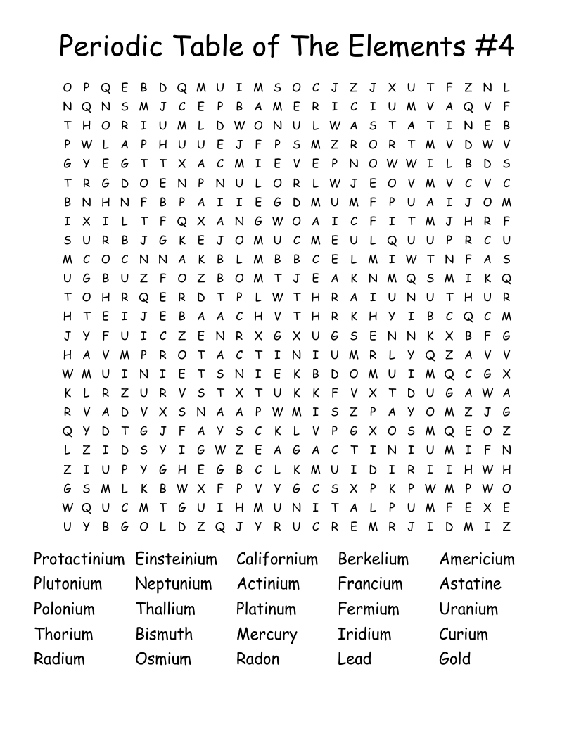 Periodic Table of The Elements #4 Word Search
