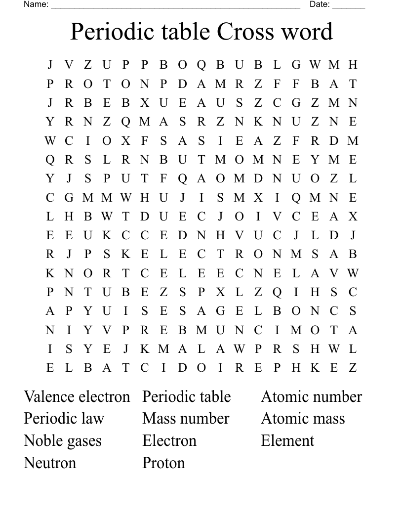 Periodic table Cross word Word Search