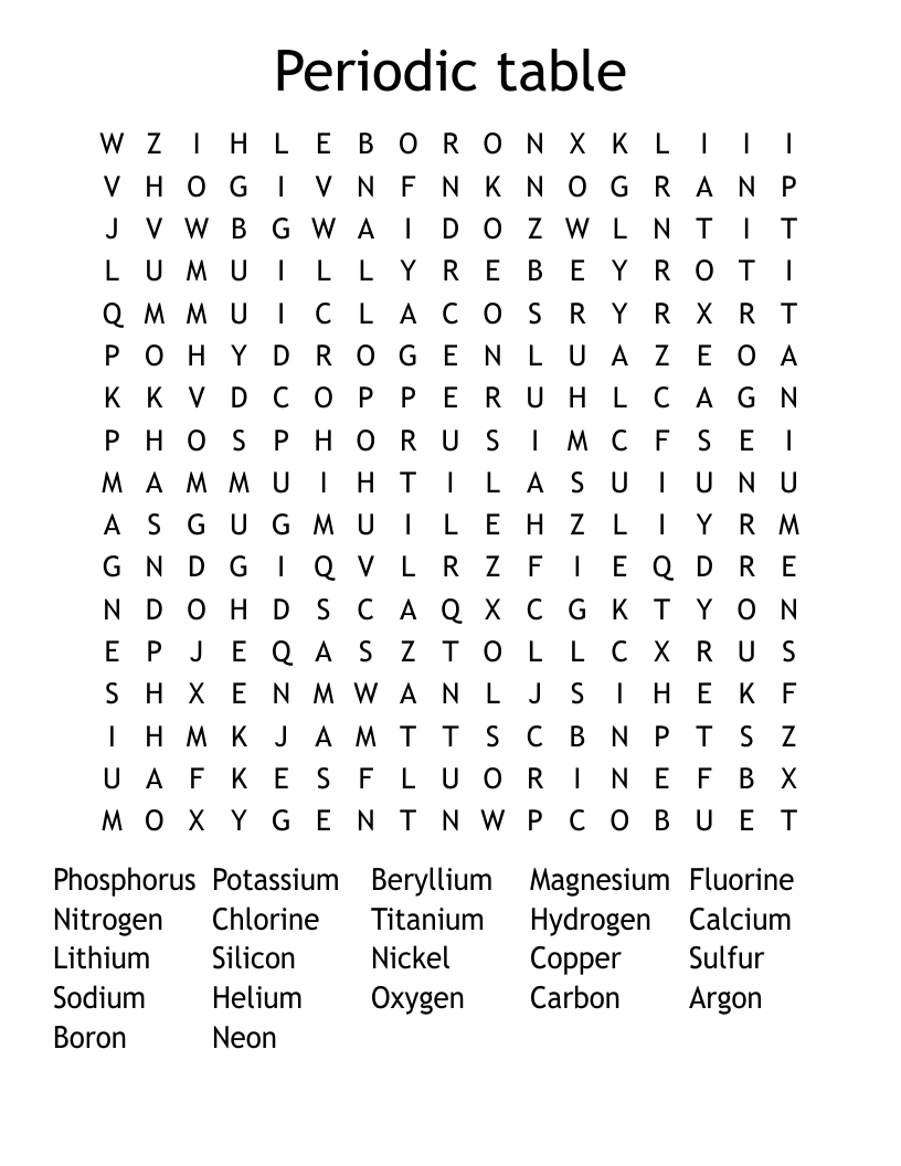 Periodic table  Word Search