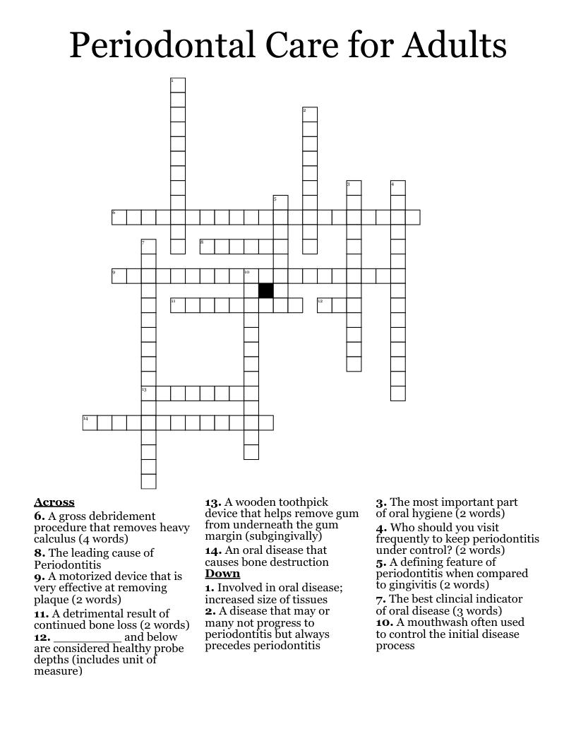 Periodontal Care for Adults Crossword