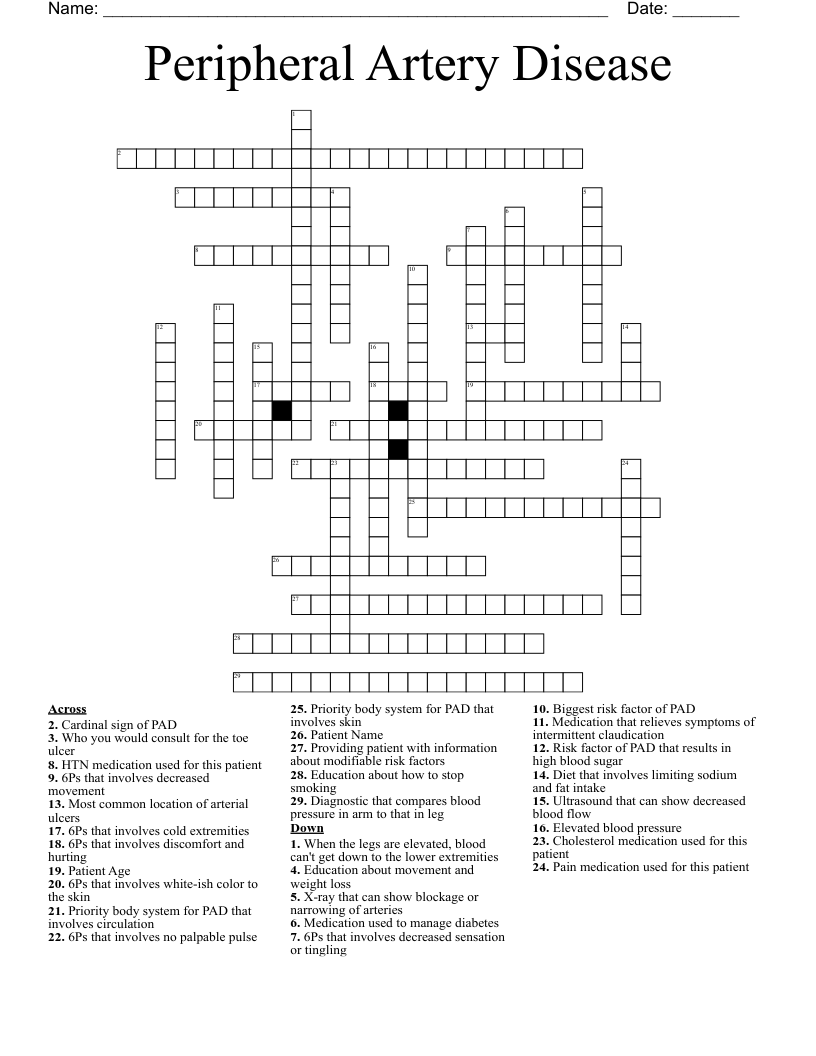 Peripheral Artery Disease  Crossword