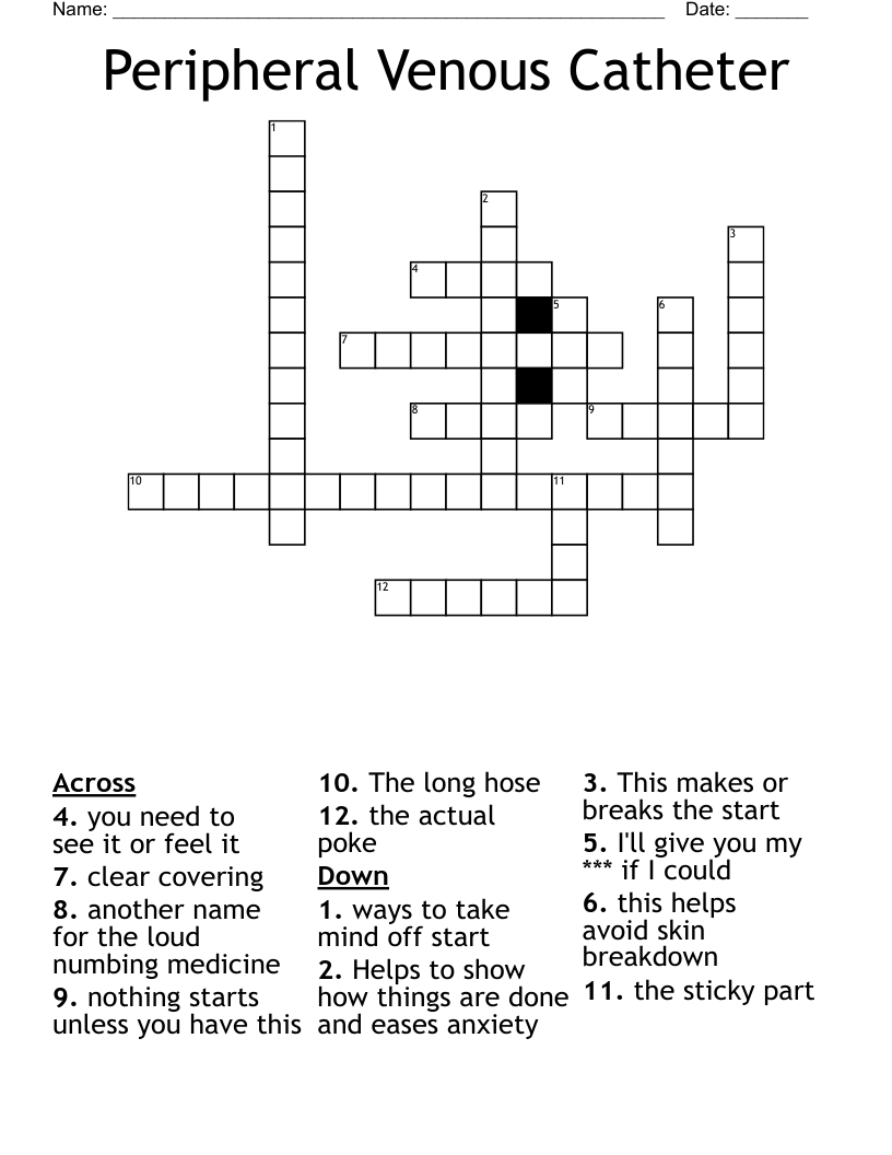 Peripheral Venous Catheter Crossword