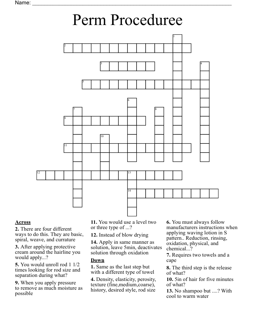 Perm Proceduree Crossword