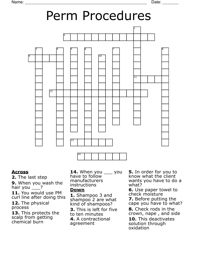 Perm Procedures Crossword