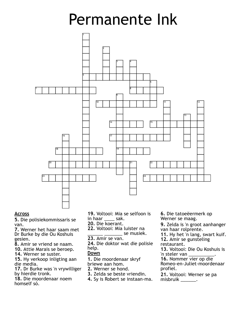 Permanente Ink Crossword