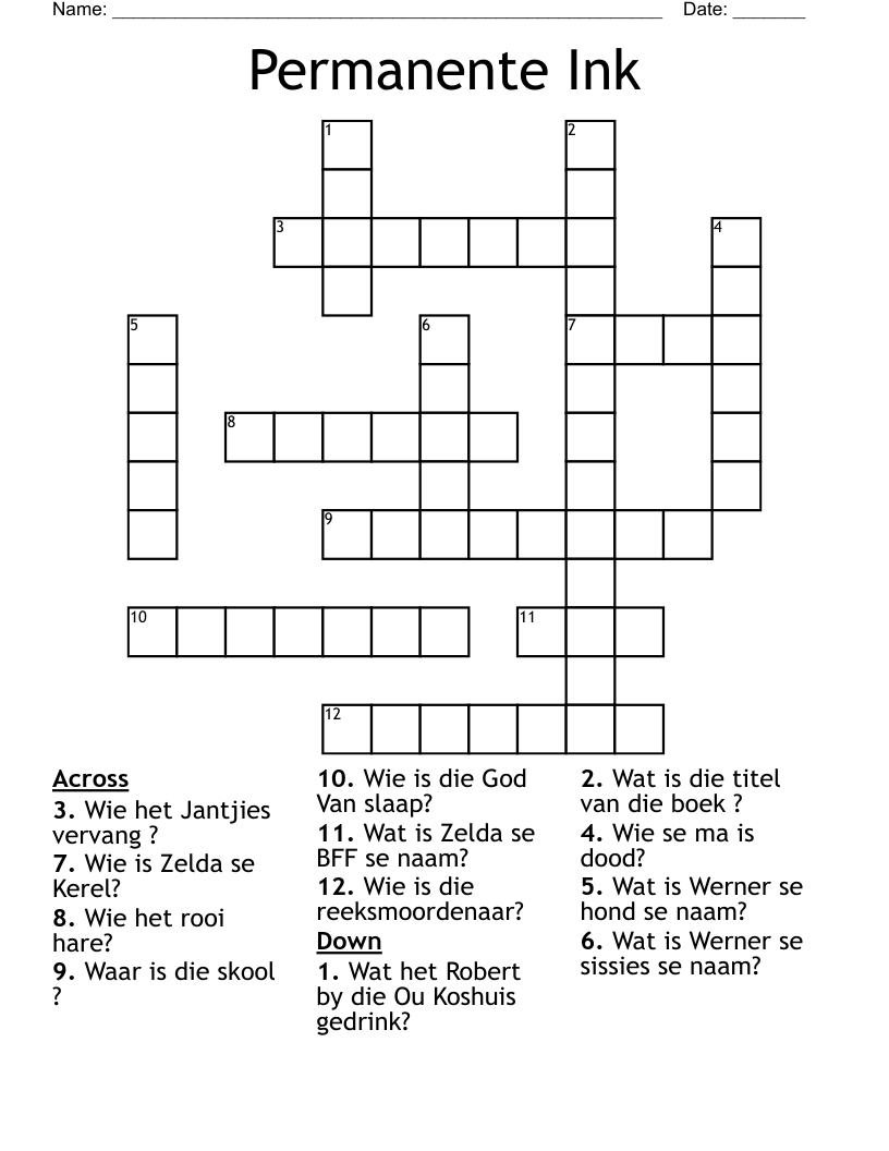 Permanente Ink Crossword