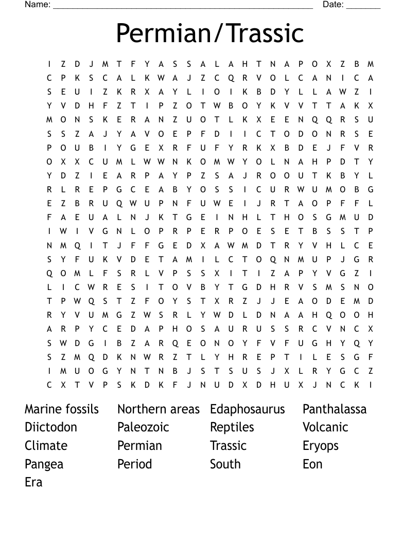 Permian/Trassic Word Search