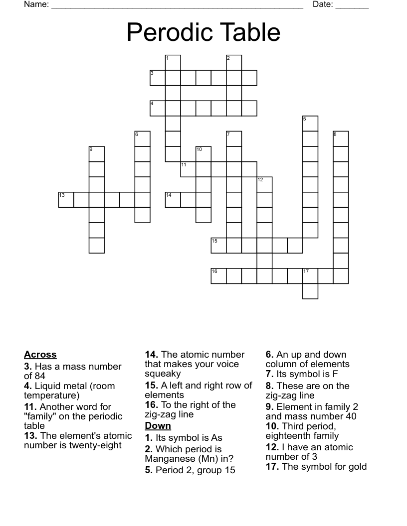 Perodic Table Crossword
