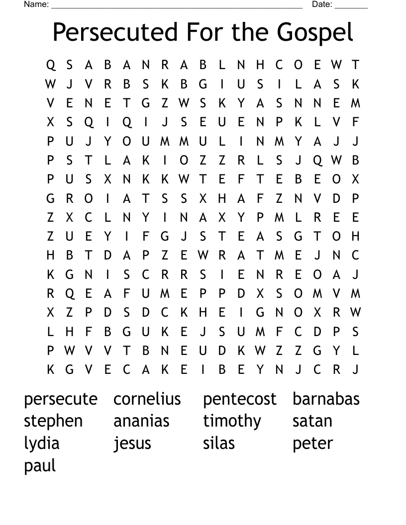 Persecuted For the Gospel Word Search