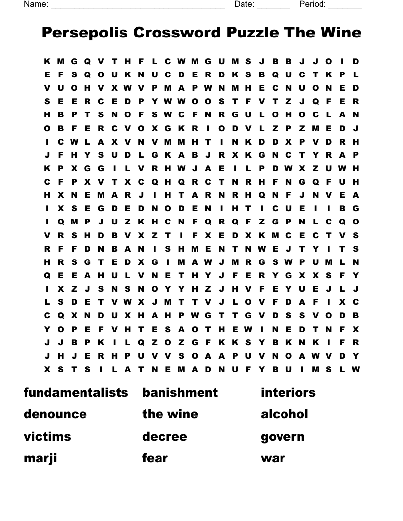 Persepolis Crossword Puzzle The Wine Word Search