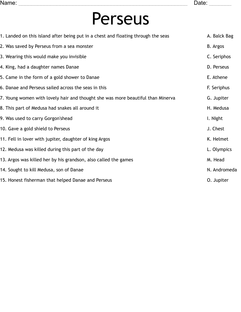 Perseus Worksheet