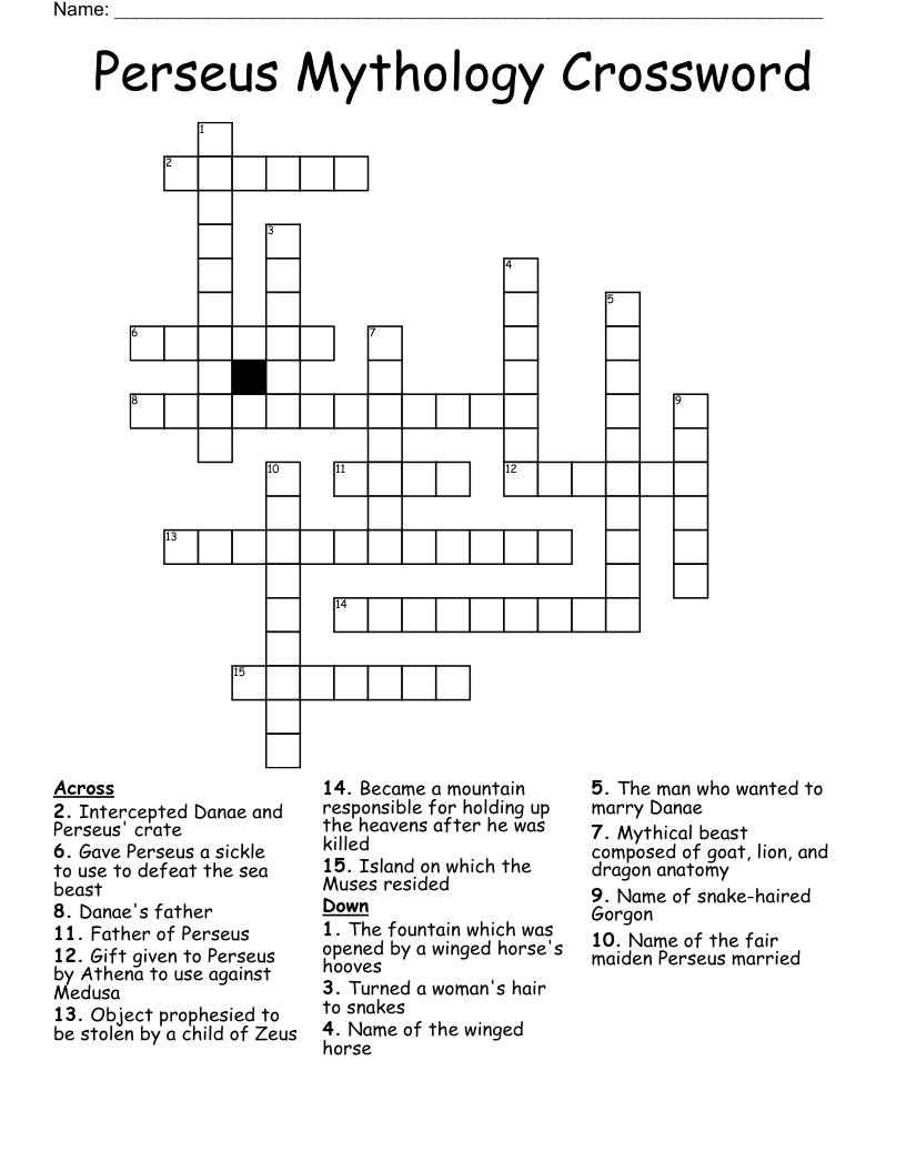 Perseus Mythology Crossword