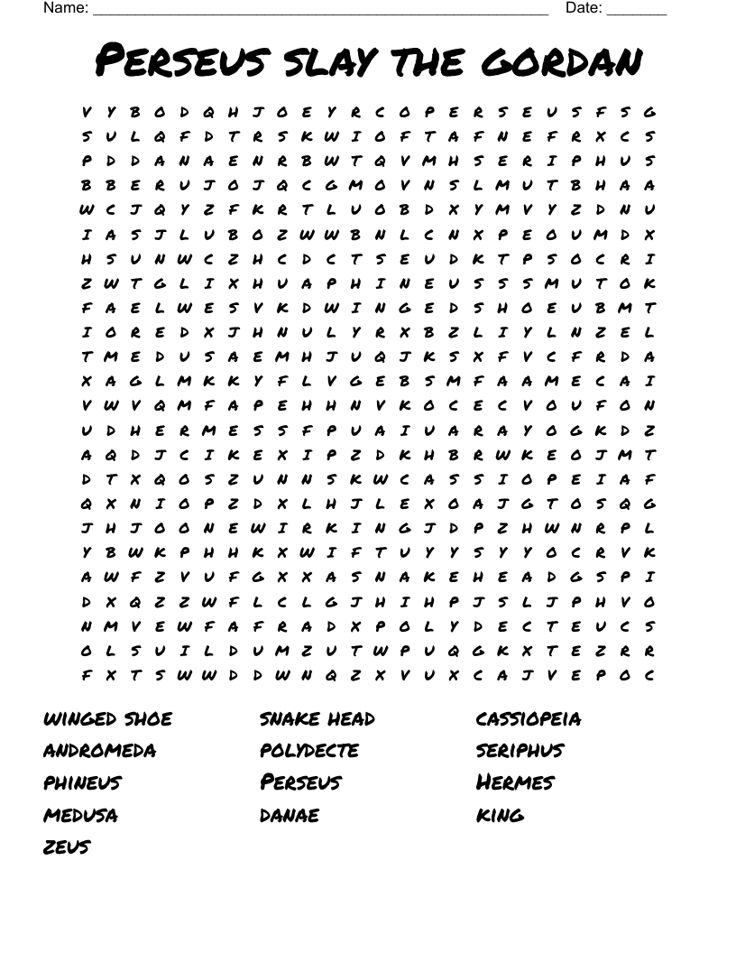 Perseus slay the gordan  Word Search