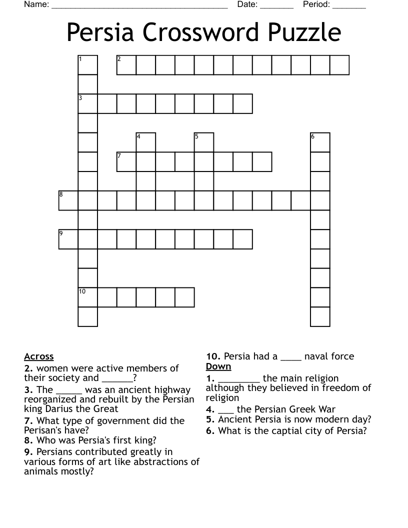 Persia Crossword Puzzle 