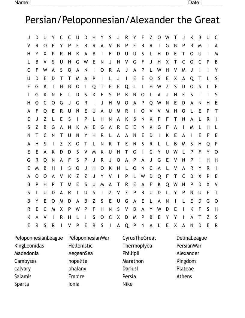 Persian/Peloponnesian/Alexander the Great Word Search