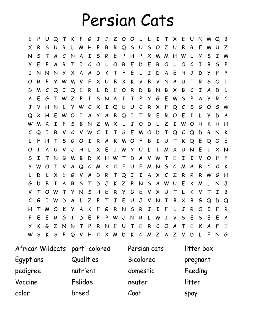 Persian Cats Word Search