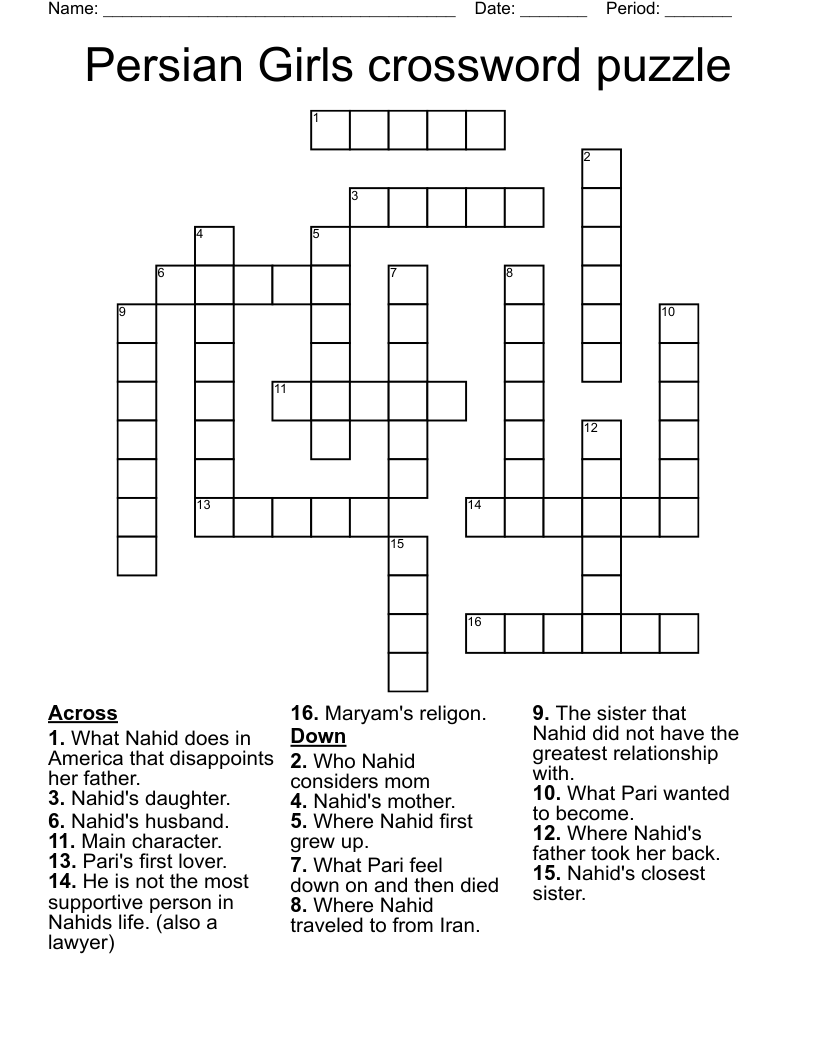 Persian Girls crossword puzzle