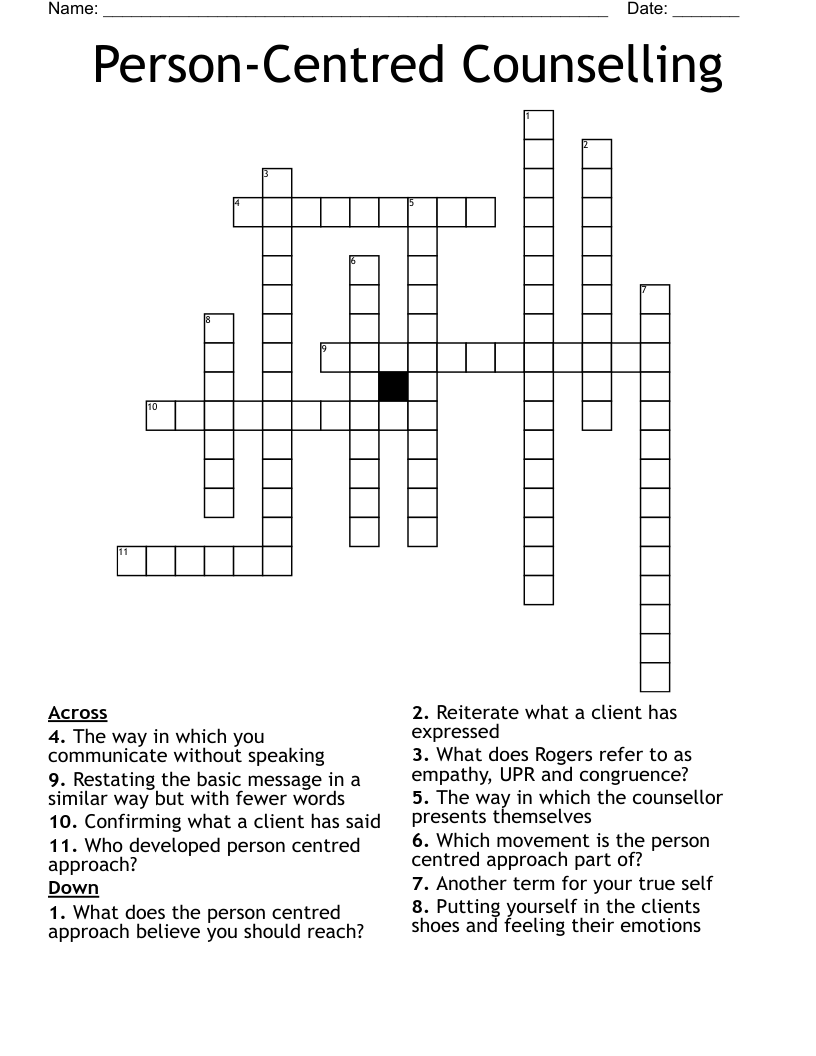 Person-Centred Counselling Crossword