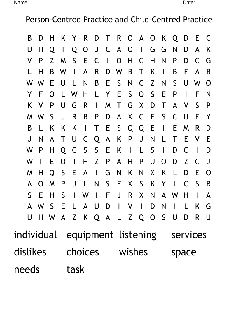 Person-Centred Practice and Child-Centred Practice  Word Search