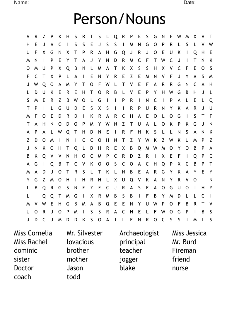 Person/Nouns Word Search