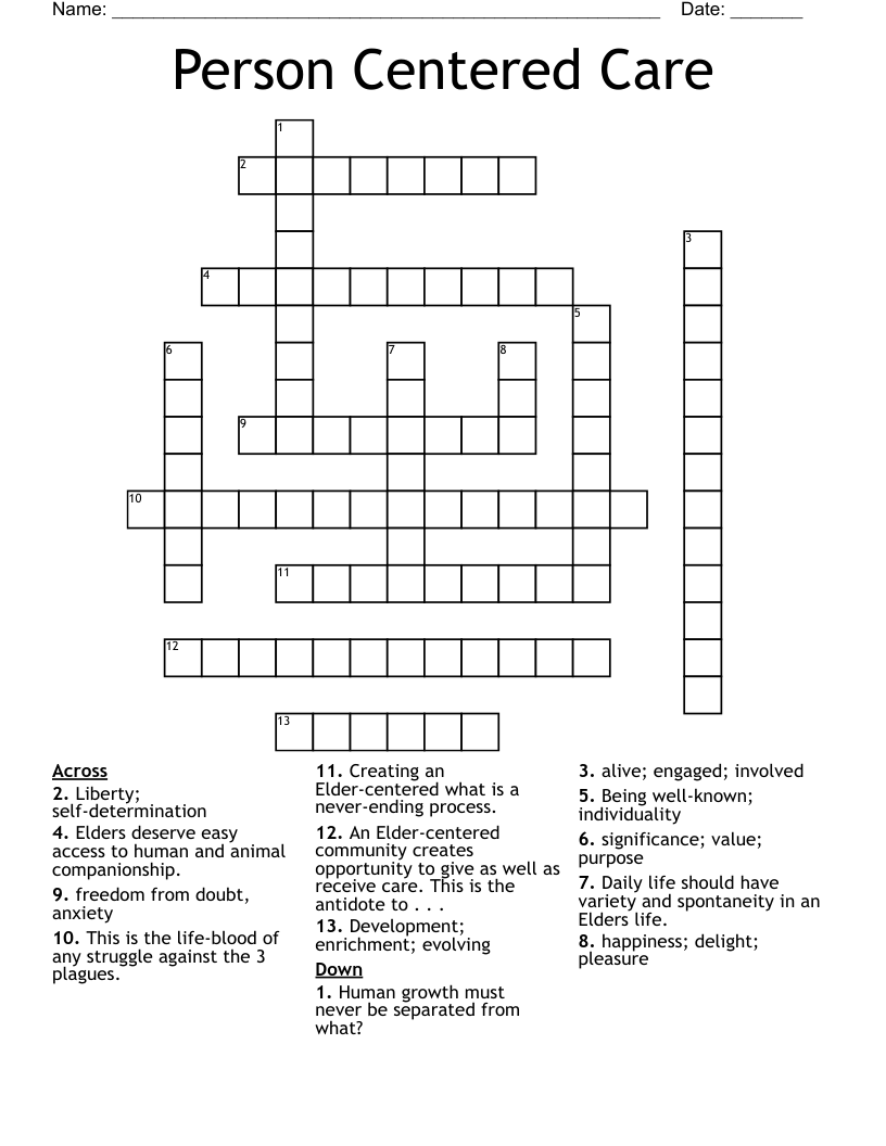 Person Centered Care Crossword