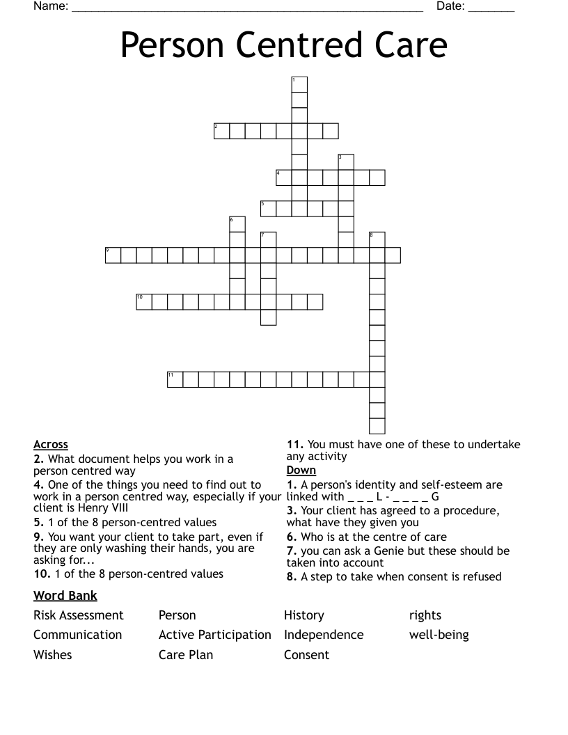 Person Centred Care Crossword