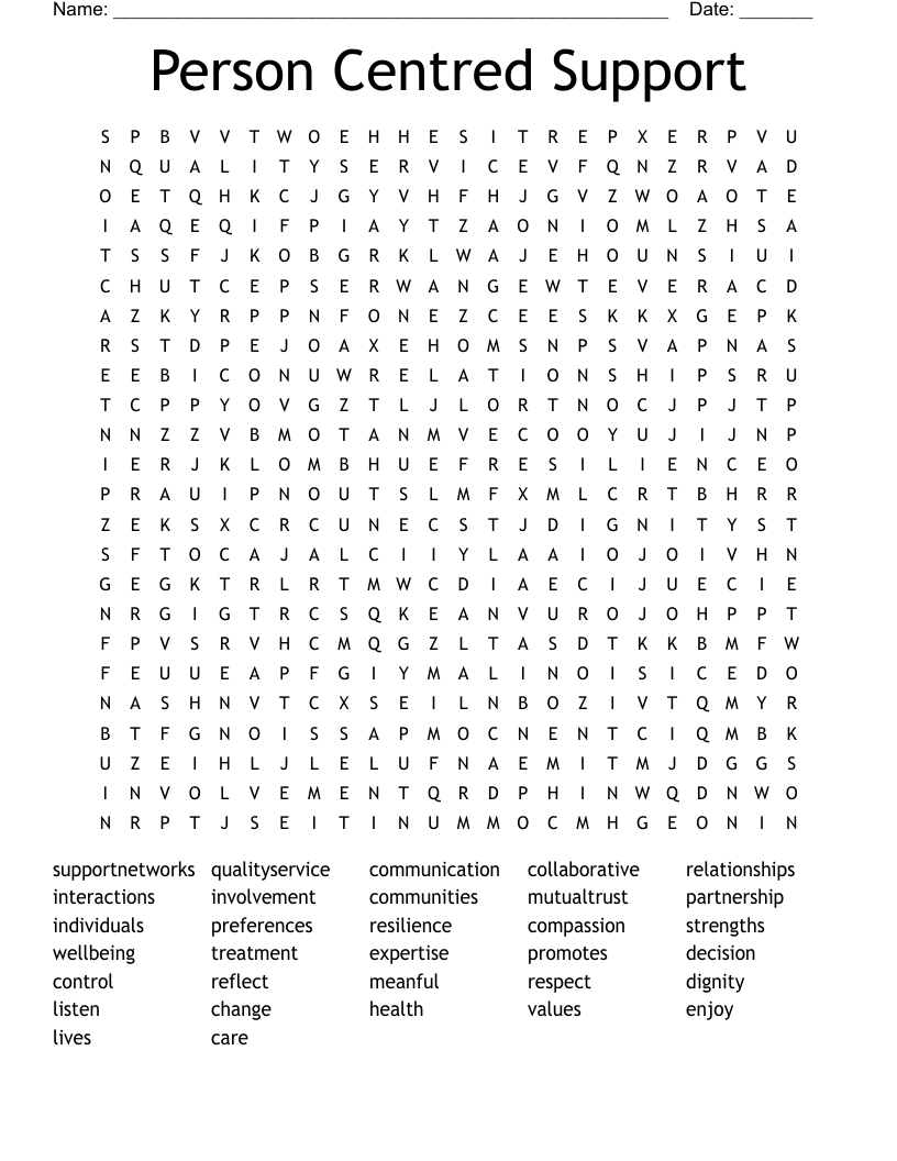 Person Centred Support  Word Search