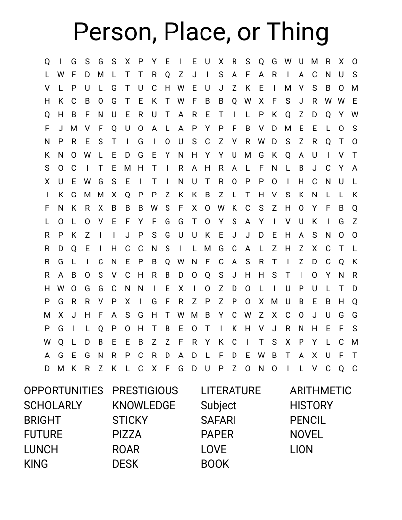 Person, Place, or Thing Word Search
