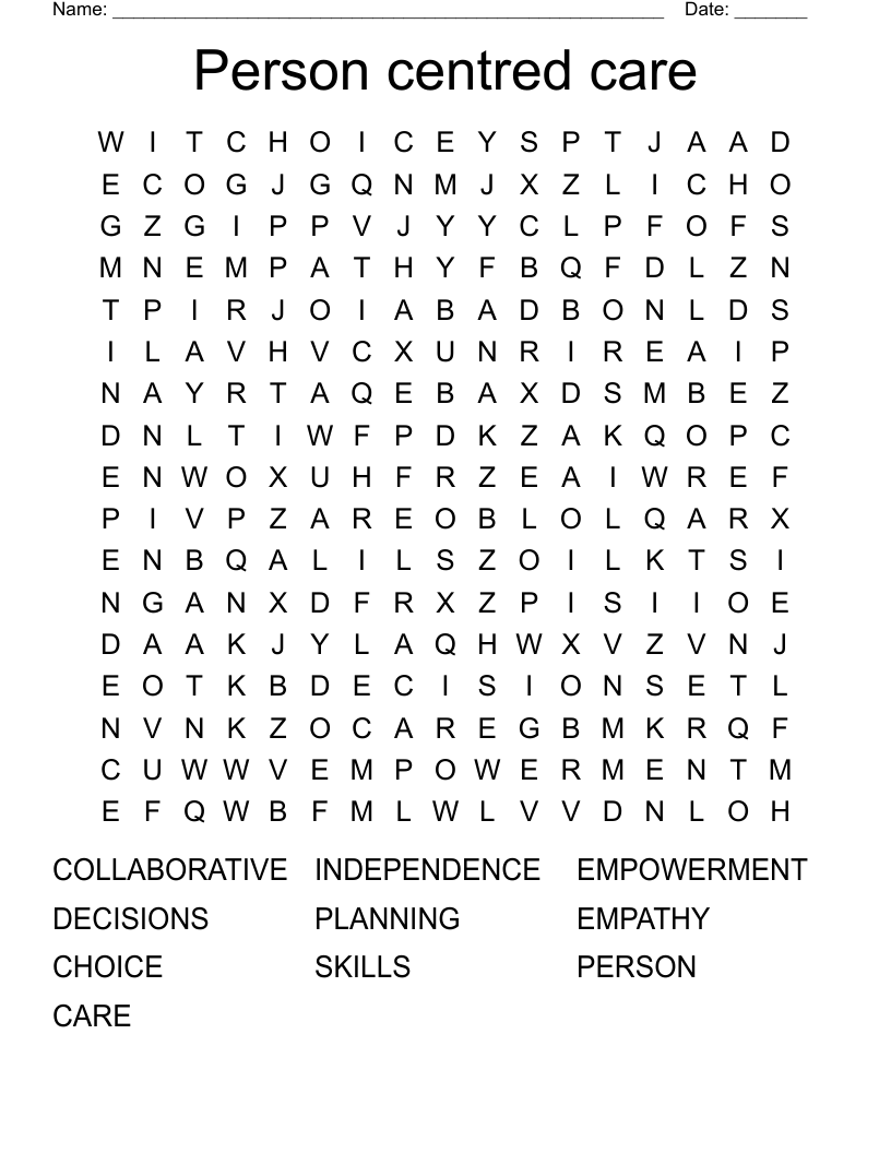 Person centred care  Word Search